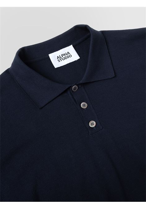 Alpha Studio polo in crepe di cotone blu con tre bottoni ALPHA STUDIO | Polo | AU-5043B1001